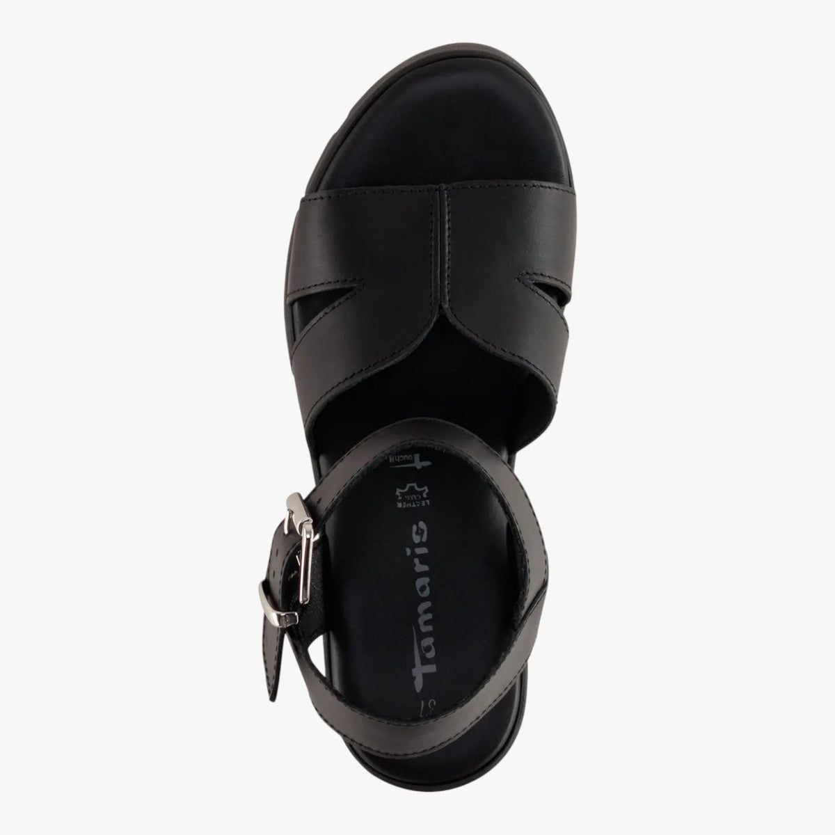 Tamaris Black Leather Chunky Platform Sandal