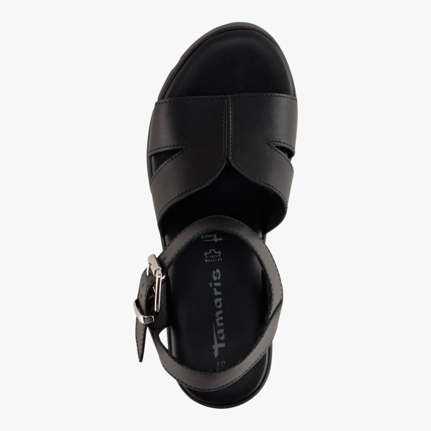 Tamaris Black Leather Chunky Platform Sandal