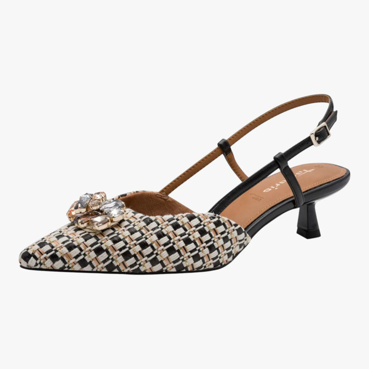 Tamaris Black Patterned Slingback Heel