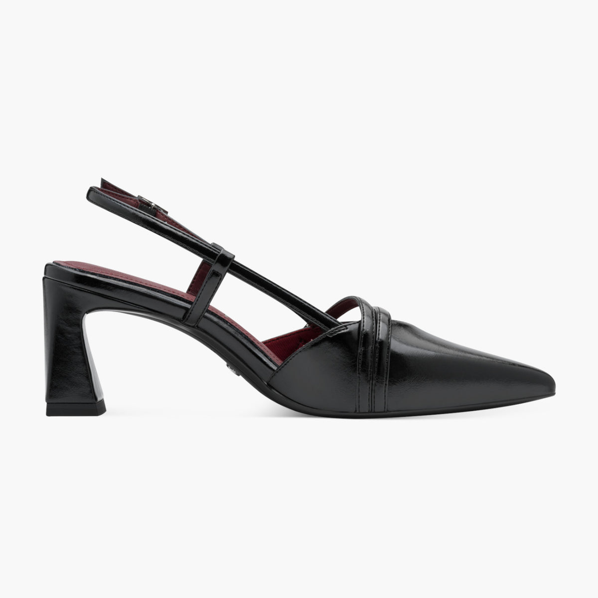 Tamaris Leather Slingback Heel with Twin Buckles – Black - Leavys Shoes