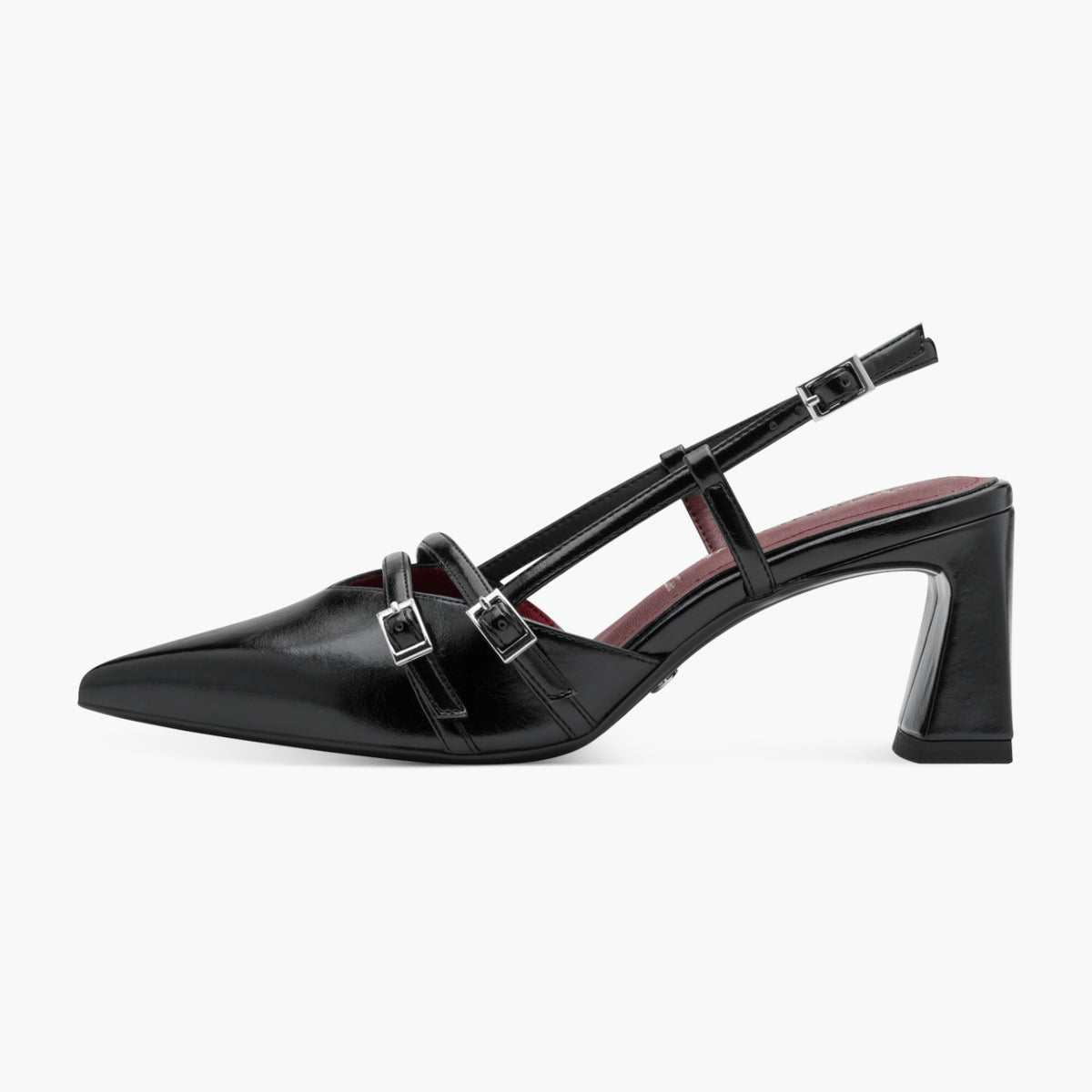 Tamaris Leather Slingback Heel with Twin Buckles – Black - Leavys Shoes