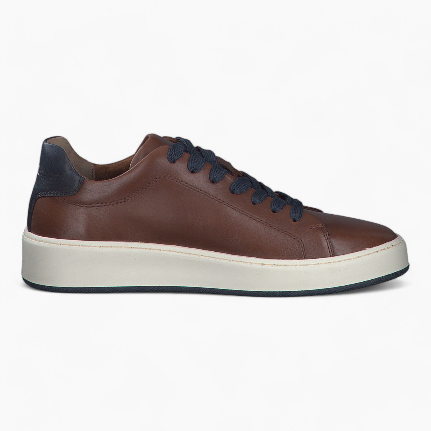 Men's Brown Leather Runner Style Trainers with Blue Accents - Leavys Shoes