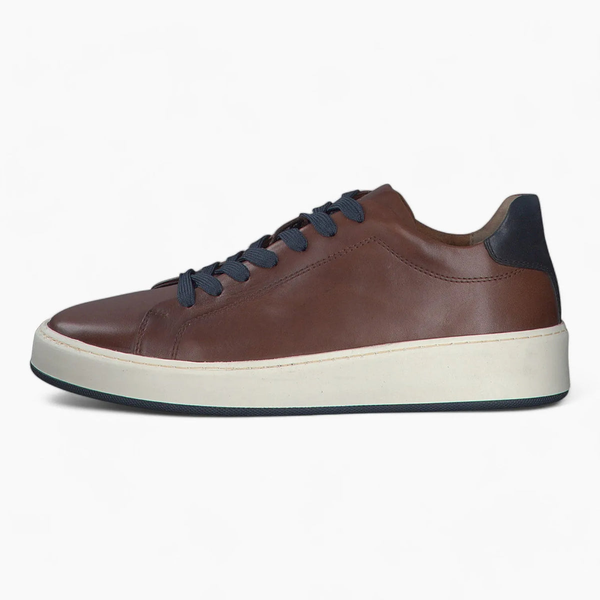 Men&#39;s Brown Leather Runner Style Trainers with Blue Accents - Leavys Shoes