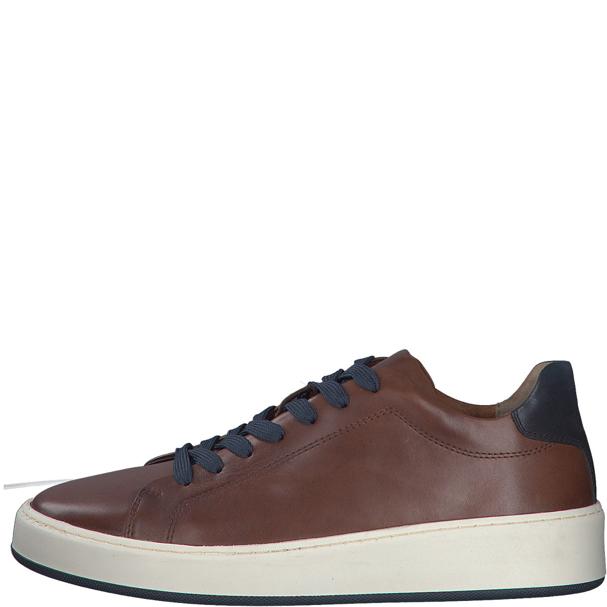 Men's Brown Leather Runner Style Trainers with Blue Accents