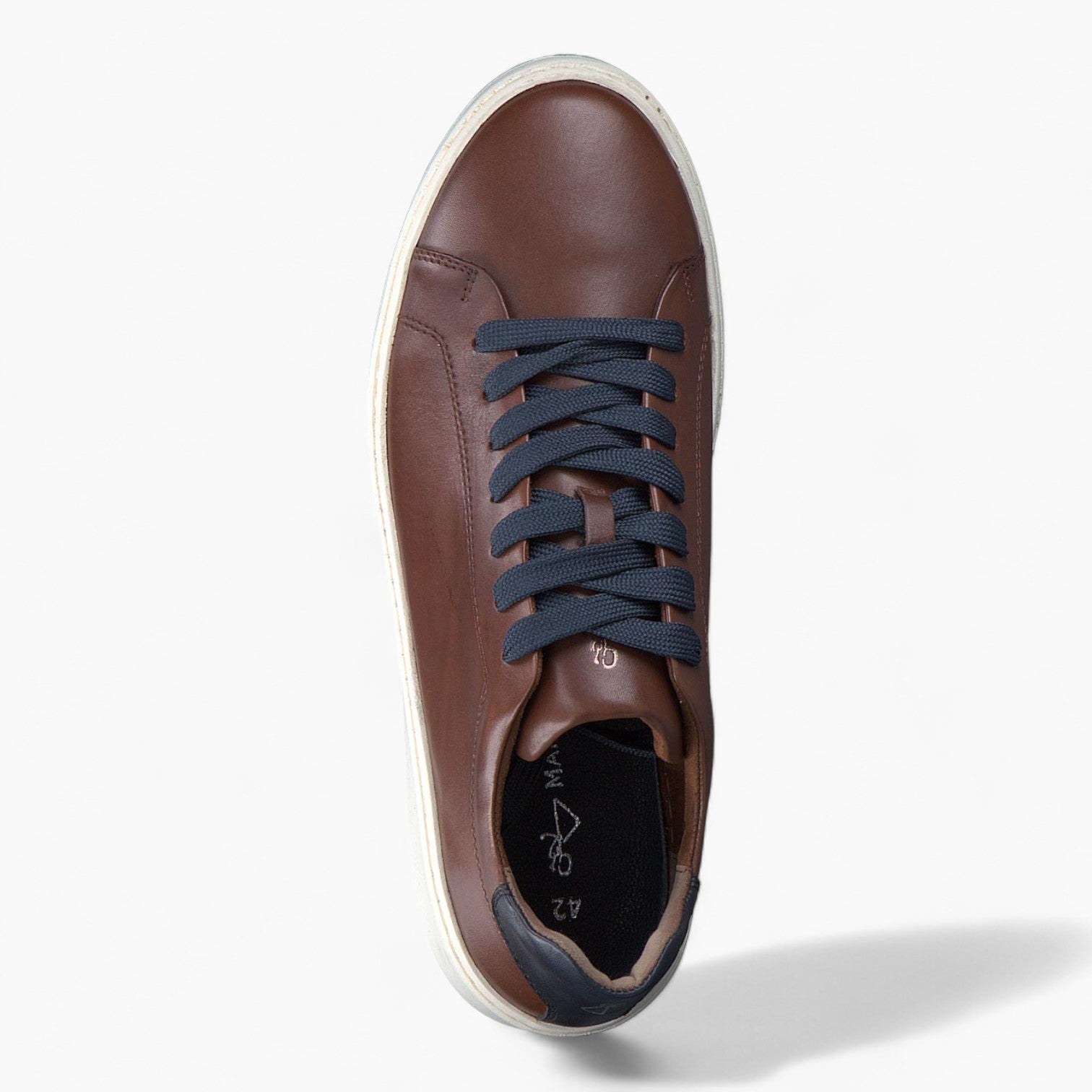 Men's Brown Leather Runner Style Trainers with Blue Accents - Leavys Shoes