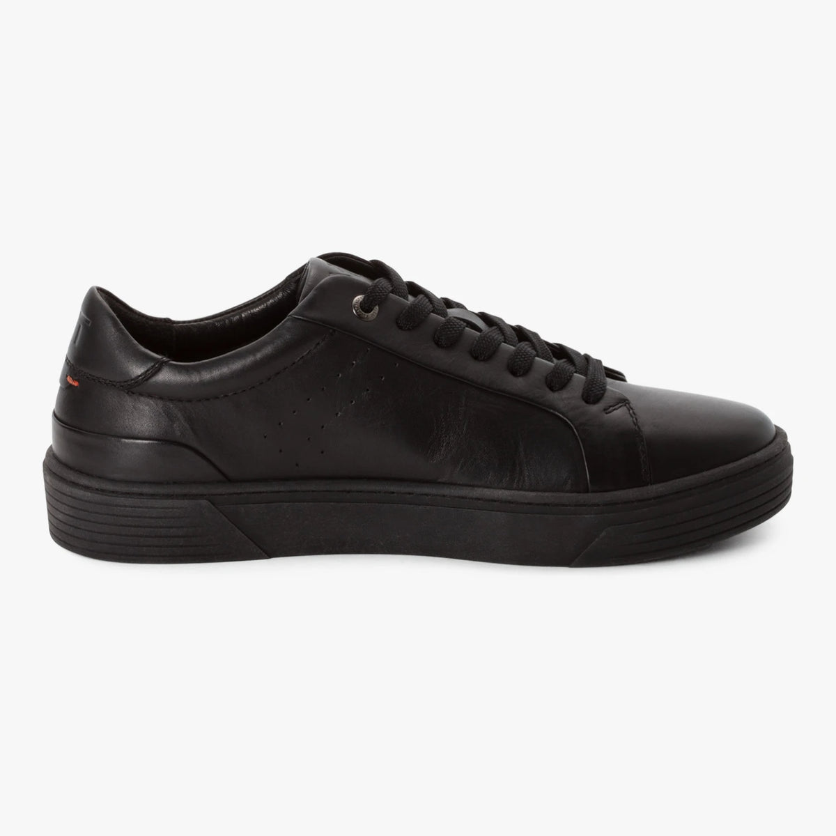 Inner side profile of the Marco Tozzi black leather lace-up trainer.
