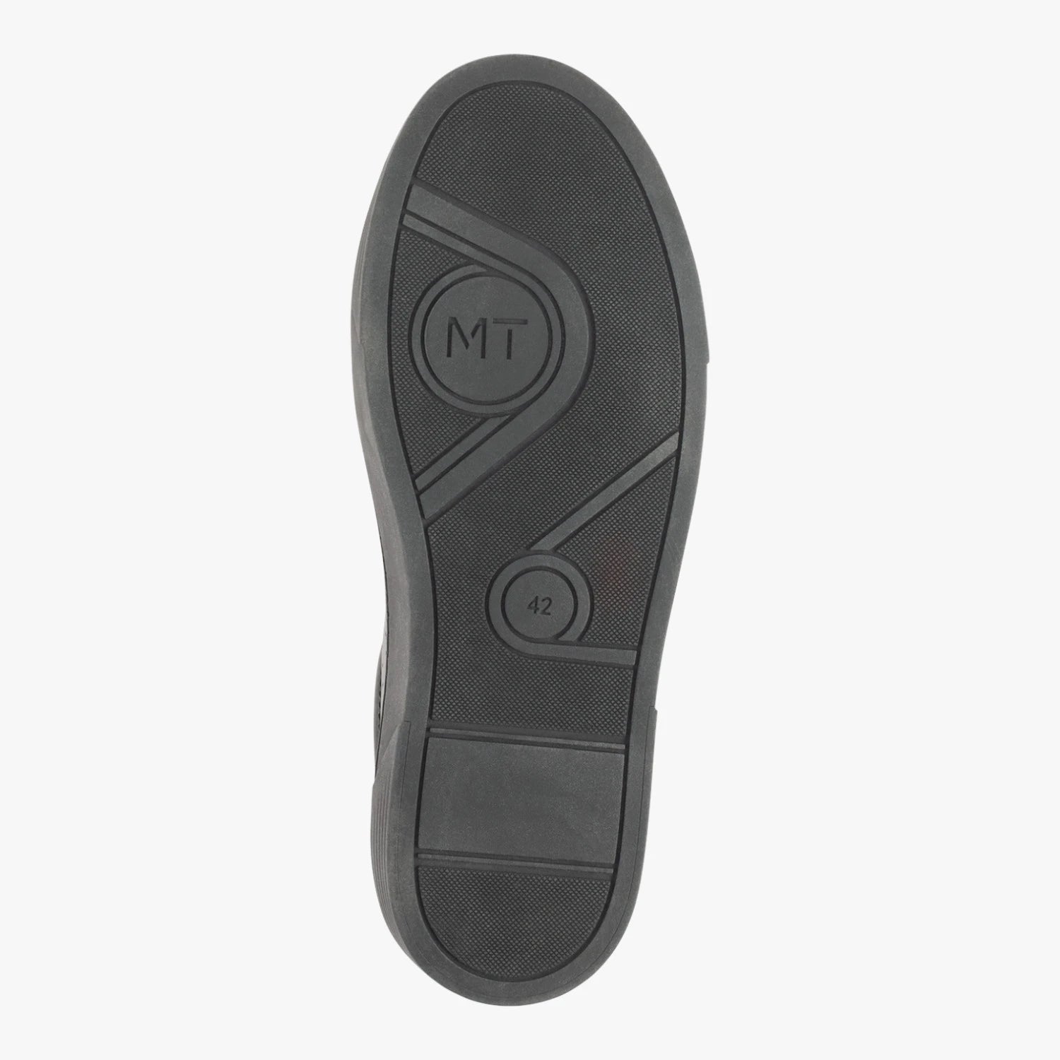 Black outsole of the Marco Tozzi men's leather lace-up trainer.