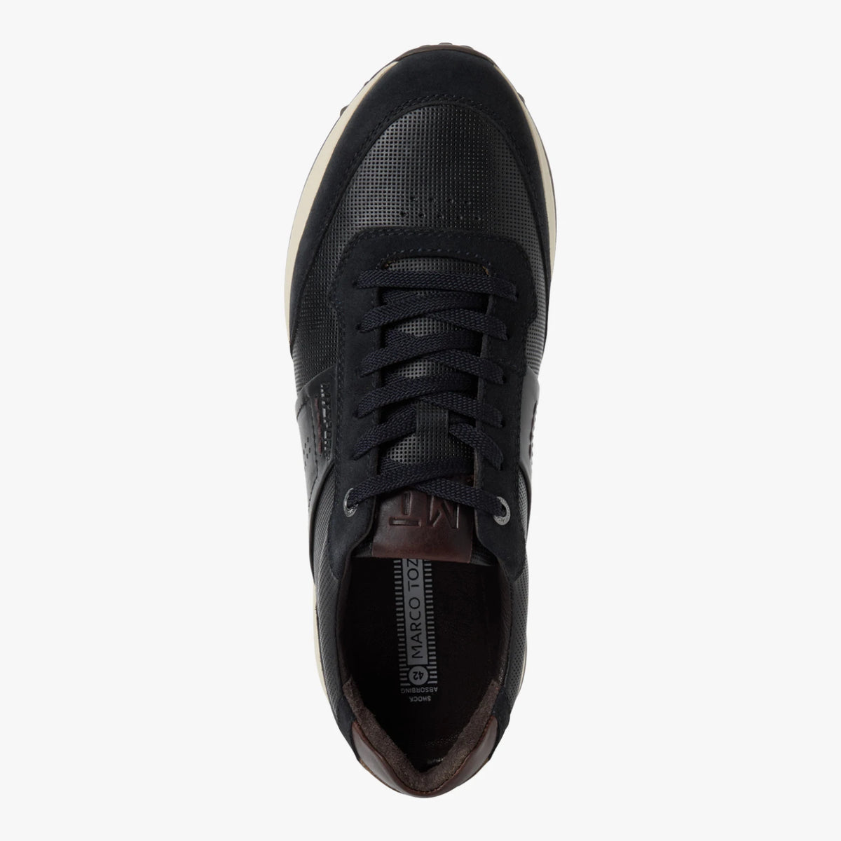 Top view of the Marco Tozzi men's navy leather MT Sport trainer.