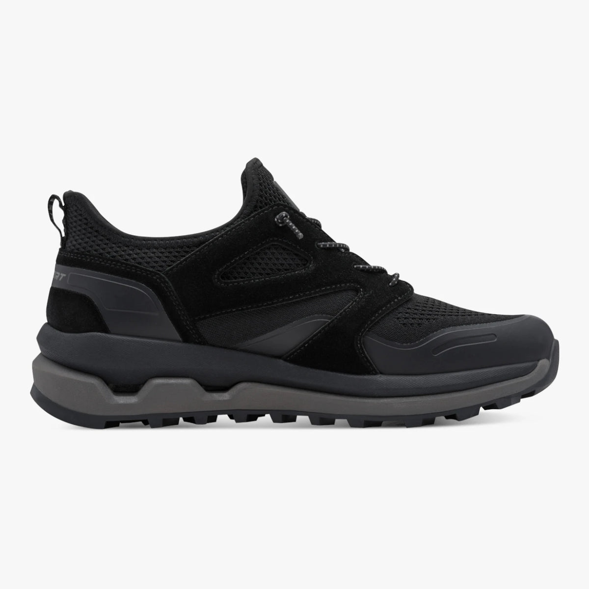 Inner side profile of the Marco Tozzi men's black MT Sport trainer.