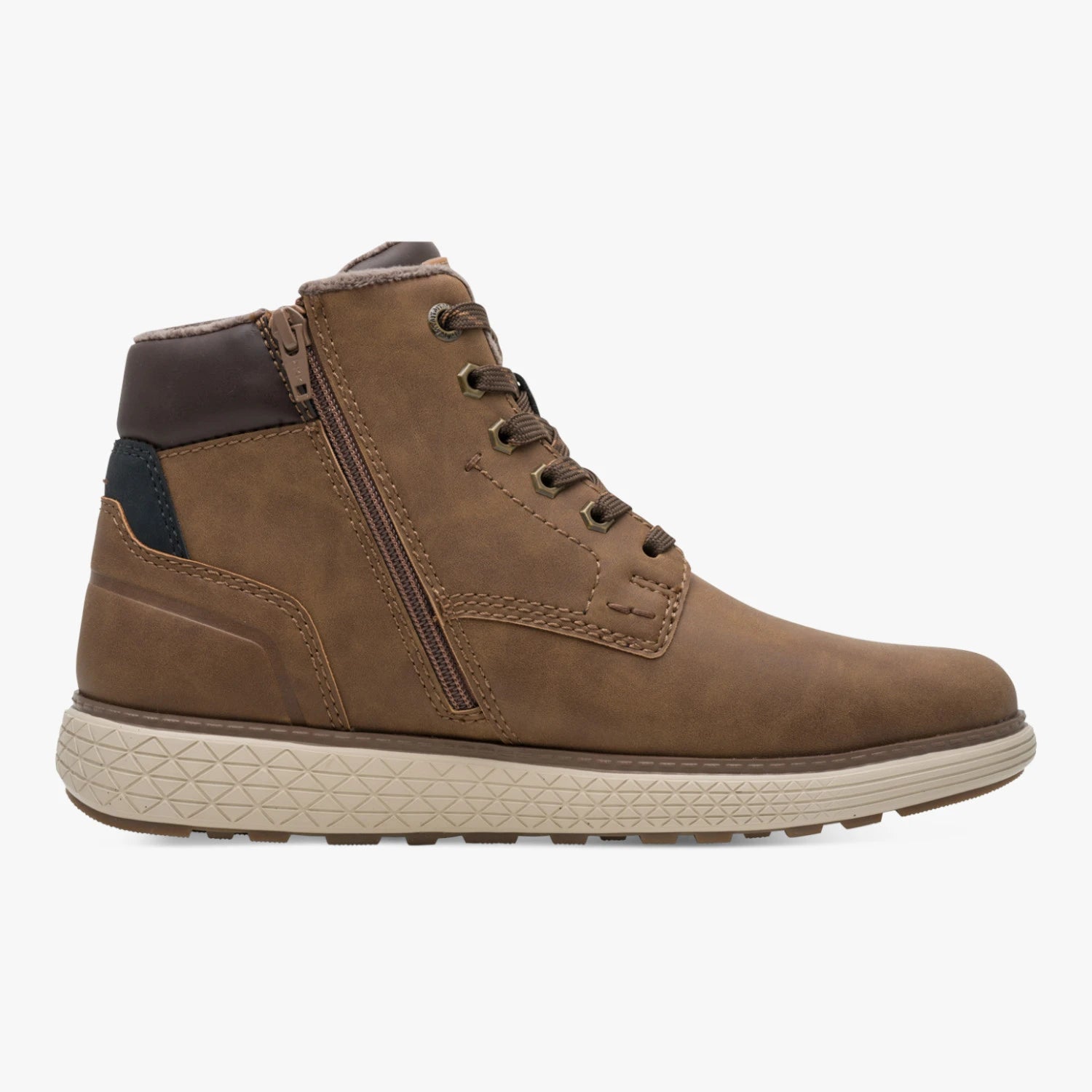 Inner side of the Marco Tozzi cognac boot, showing the zip fastening.
