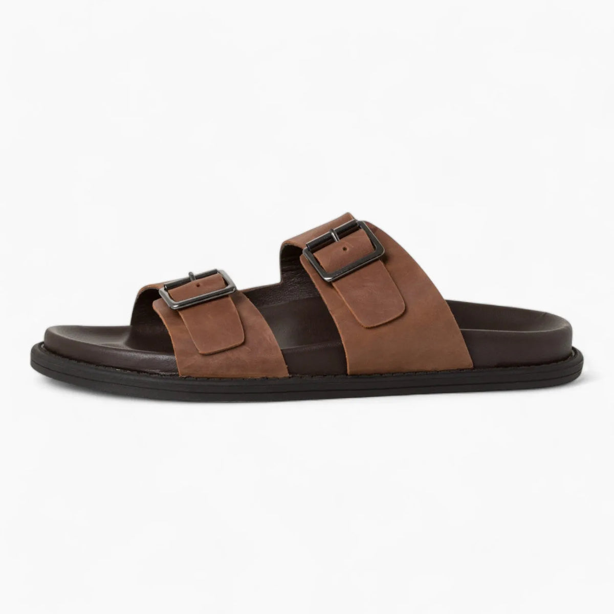 Men&#39;s Double Strap Leather Sandals with Adjustable Buckles - Leavys Shoes
