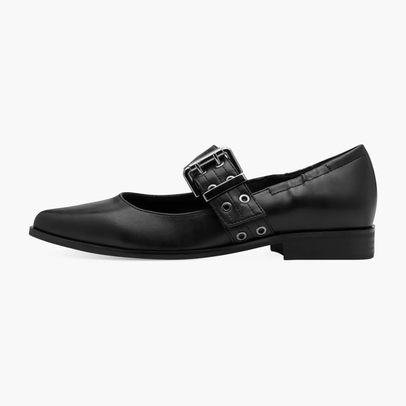 Marco Tozzi Black Buckled Ballerina with FEEL ME Comfort - Leavys Shoes