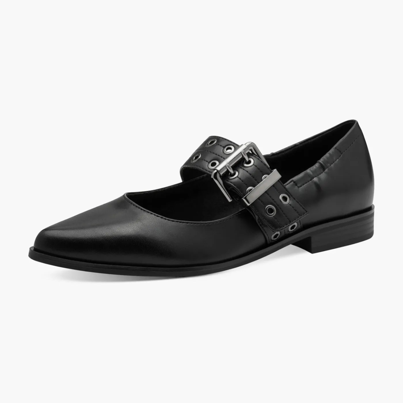 Marco Tozzi Black Buckled Ballerina with FEEL ME Comfort - Leavys Shoes