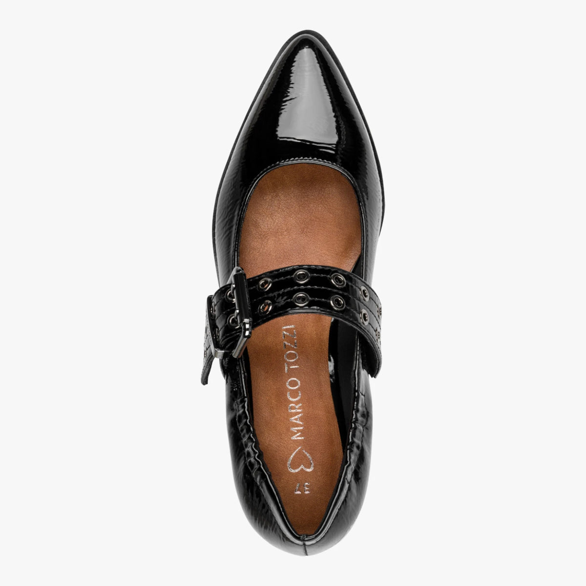 Marco Tozzi Black Patent Eyelet Mary Jane Shoes