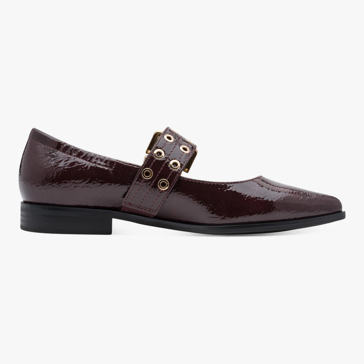 Marco Tozzi Burgundy Patent Eyelet Mary Jane Shoes