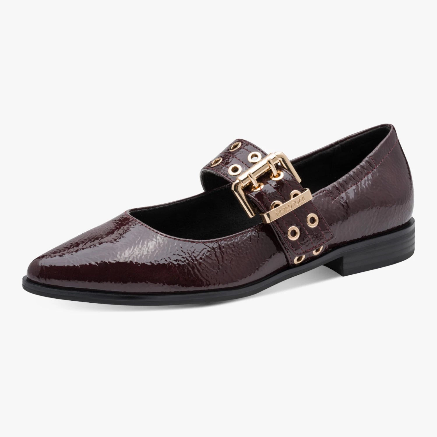 Marco Tozzi Burgundy Patent Eyelet Mary Jane Shoes
