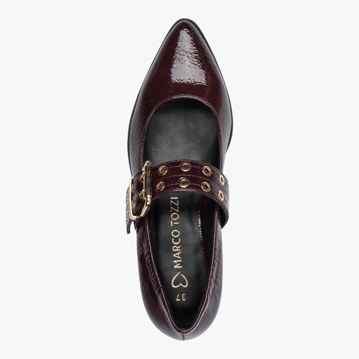 Marco Tozzi Burgundy Patent Eyelet Mary Jane Shoes