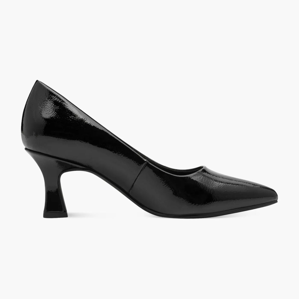 Marco Tozzi Black Patent Court Shoe with Queenie Heel - Leavys Shoes