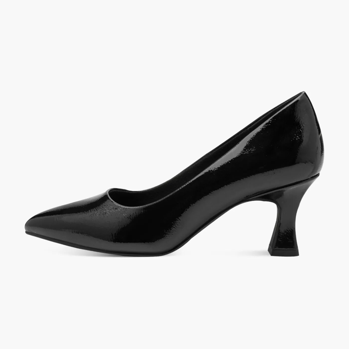 Marco Tozzi Black Patent Court Shoe with Queenie Heel - Leavys Shoes