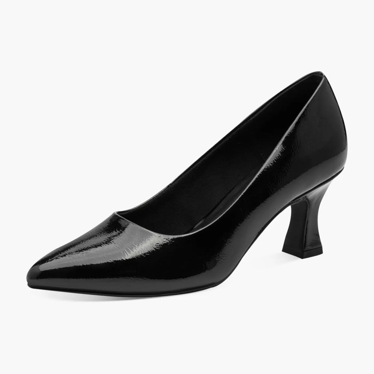 Marco Tozzi Black Patent Court Shoe with Queenie Heel - Leavys Shoes