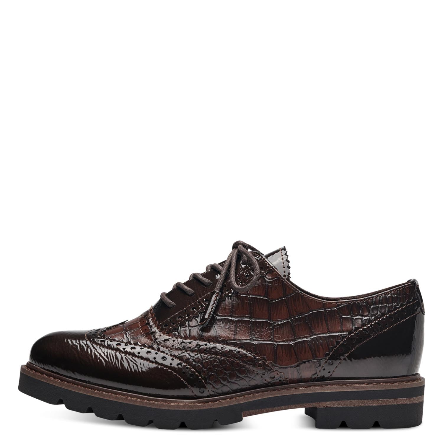 Marco Tozzi Vegan Brogue-Style Loafers with Laces in brown - Leavys Shoes