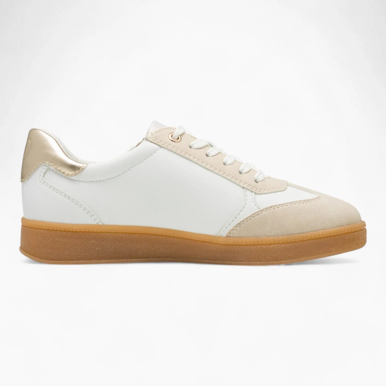 Marco Tozzi White Runner – Gum Sole with Gold Accents - Leavys Shoes