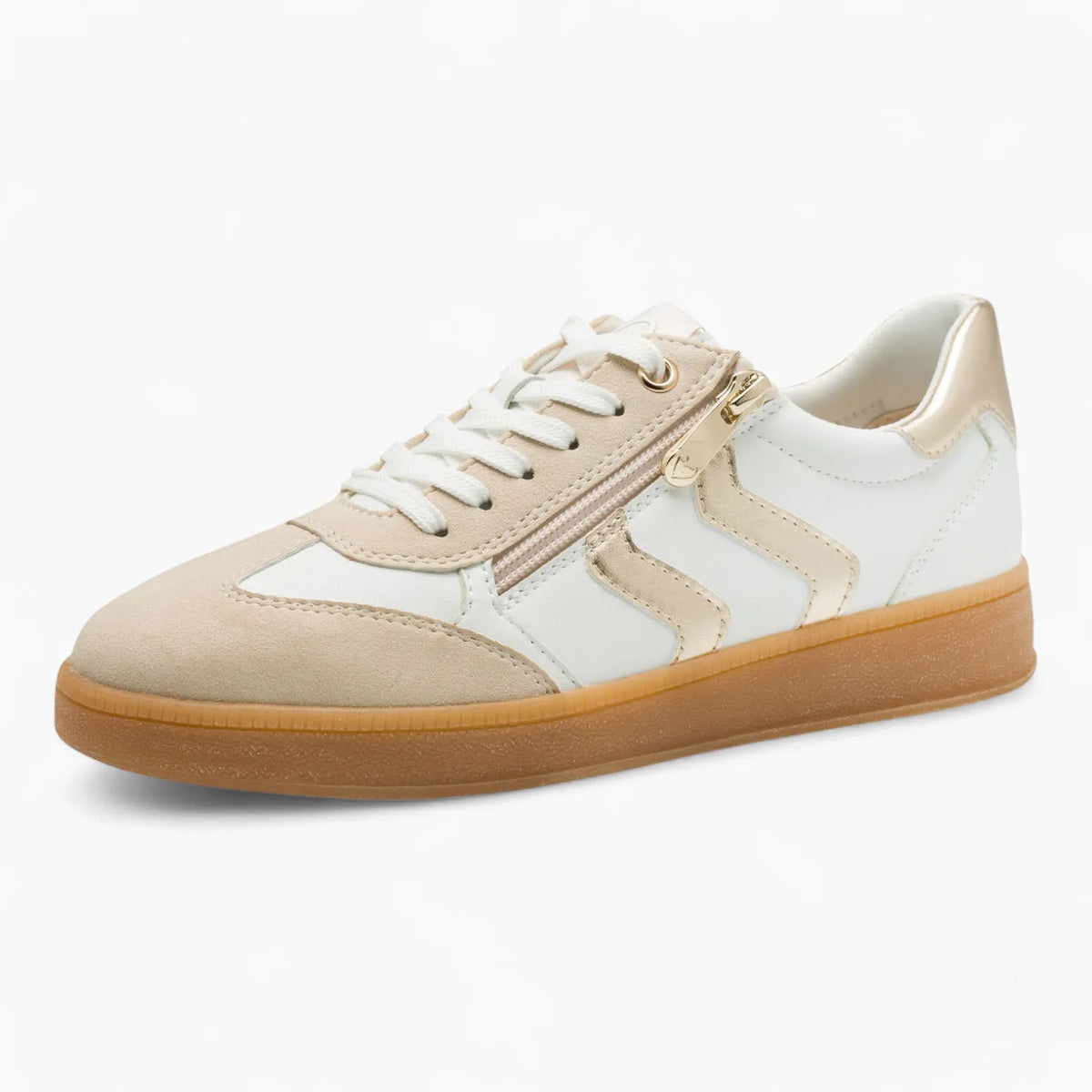 Marco Tozzi White Runner – Gum Sole with Gold Accents - Leavys Shoes