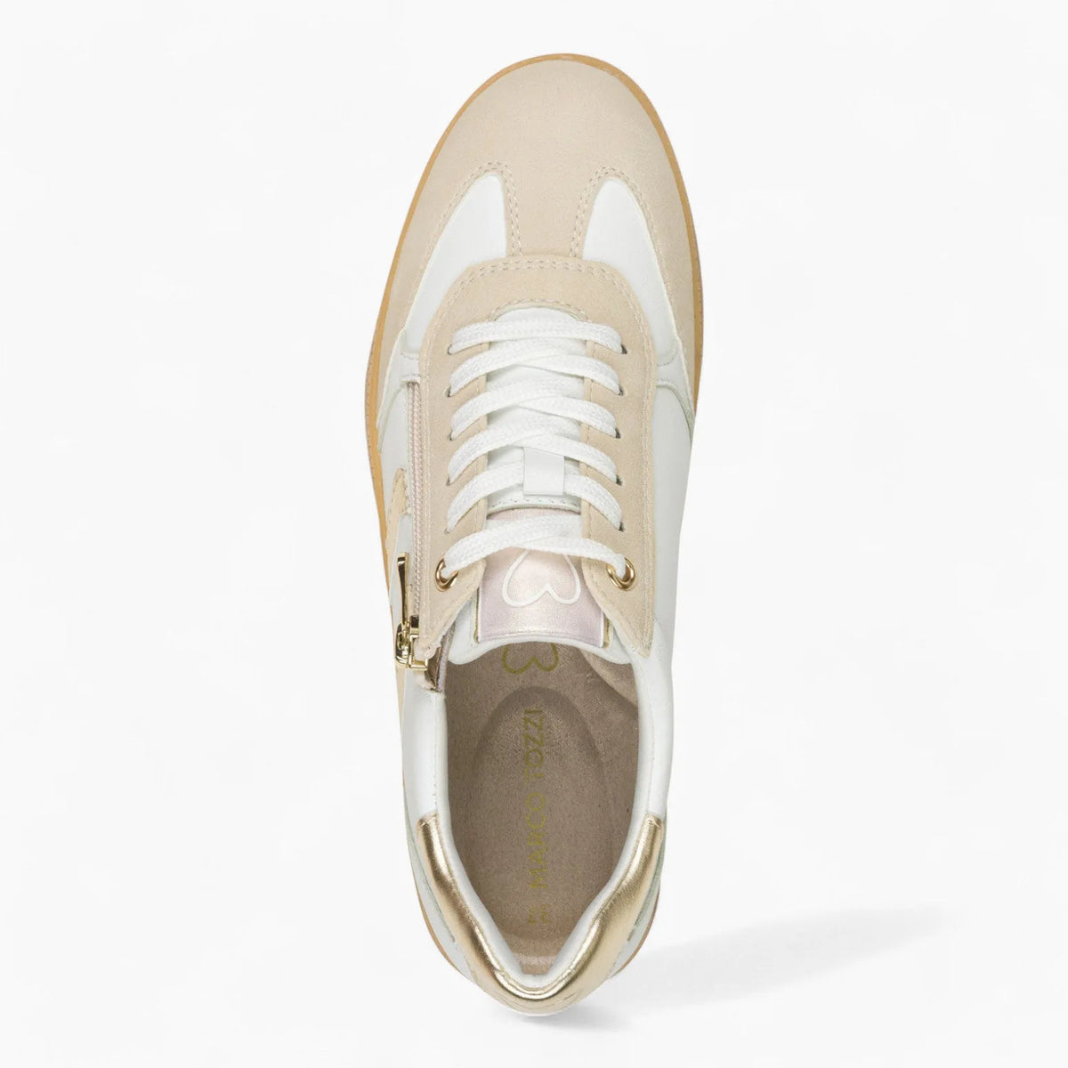 Marco Tozzi White Runner – Gum Sole with Gold Accents - Leavys Shoes
