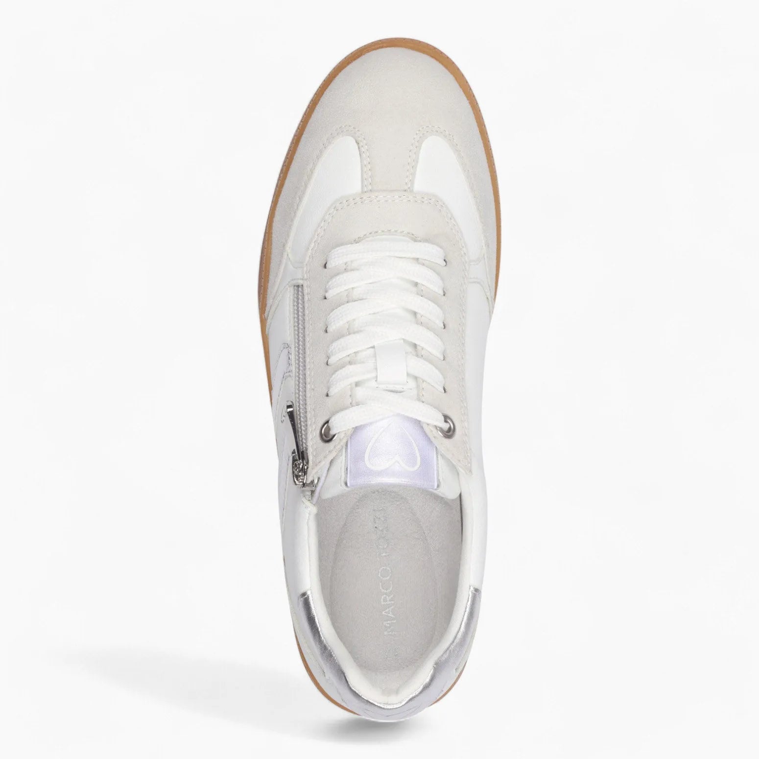 Marco Tozzi White Runner – Gum Sole with Silver Accents - Leavys Shoes