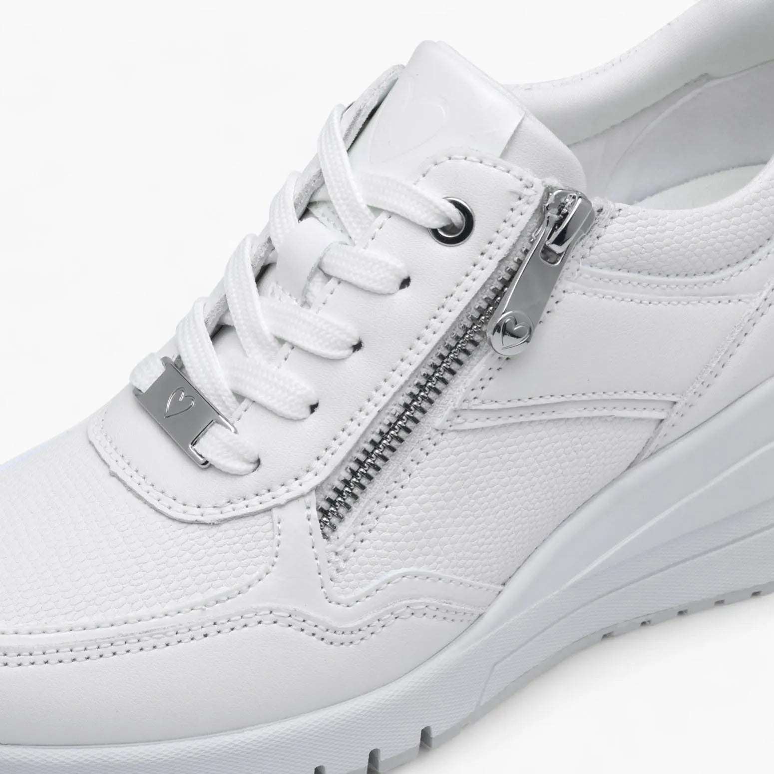 Marco Tozzi All-White Runner – Wedge Sole & Silver Zipper - Leavys Shoes