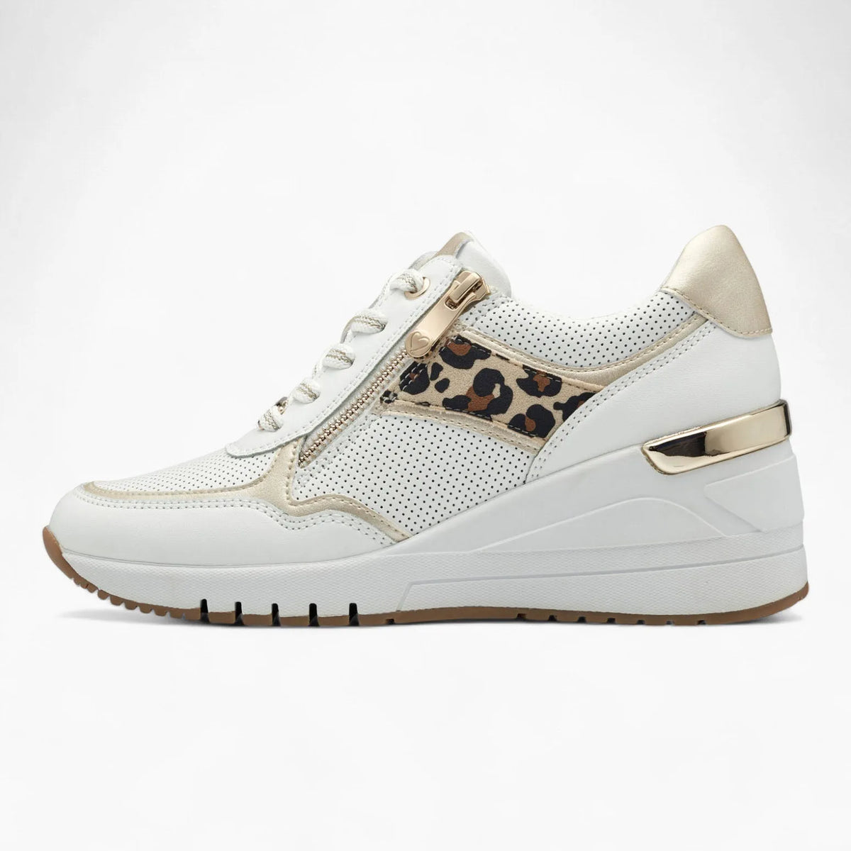 Marco Tozzi Gold &amp; Leopard Print Runner – Wedge Sole - Leavys Shoes