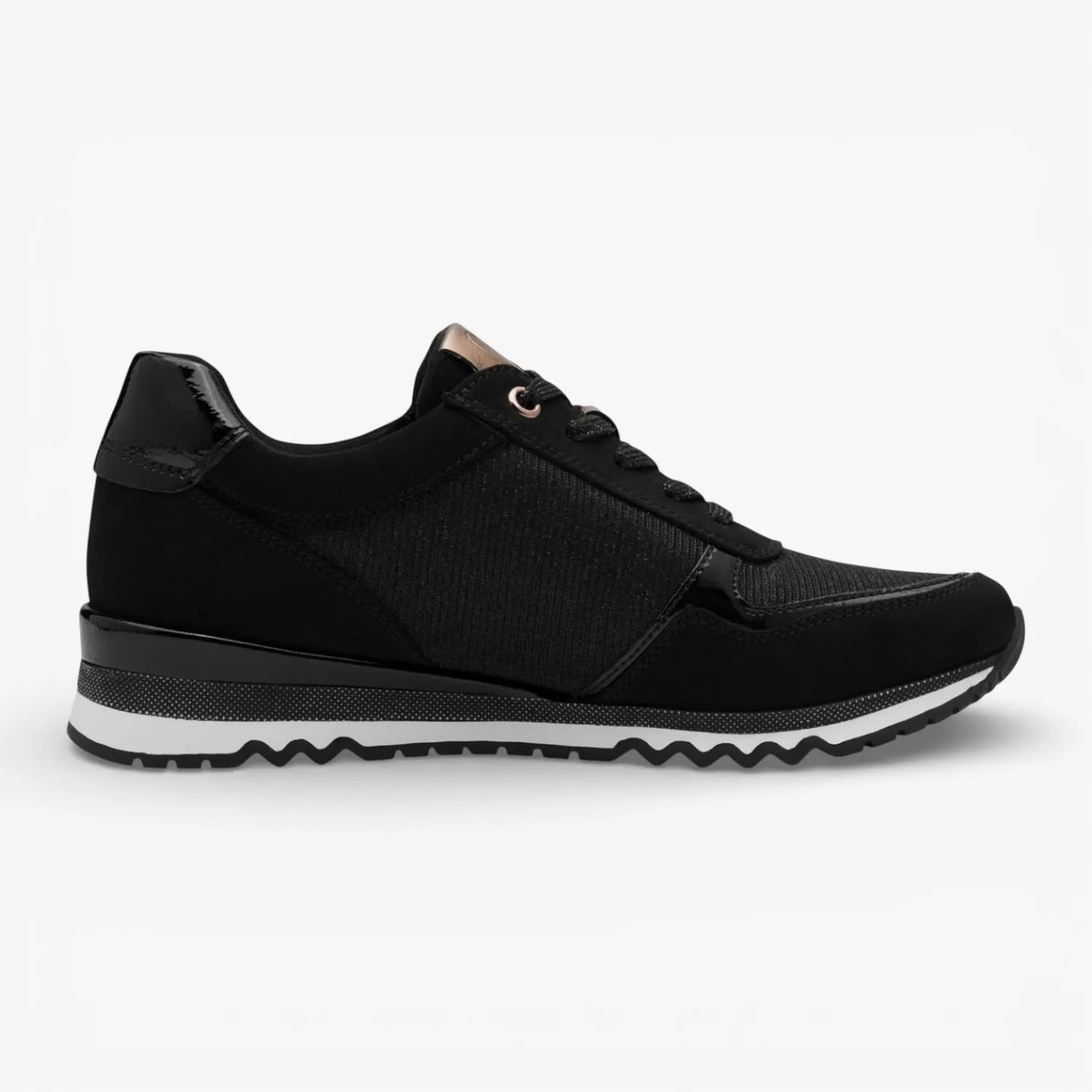 Marco Tozzi Black/Copper Lace-Up Trainer (Vegan) – Zip & Removable Footbed