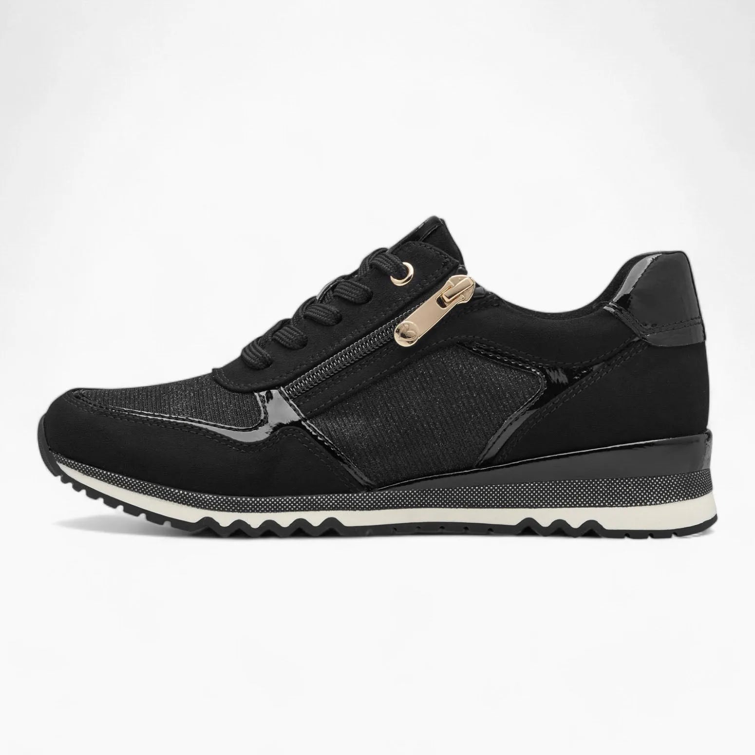 Marco Tozzi All-Black Runner – Dressy with Gold Zipper - Leavys Shoes