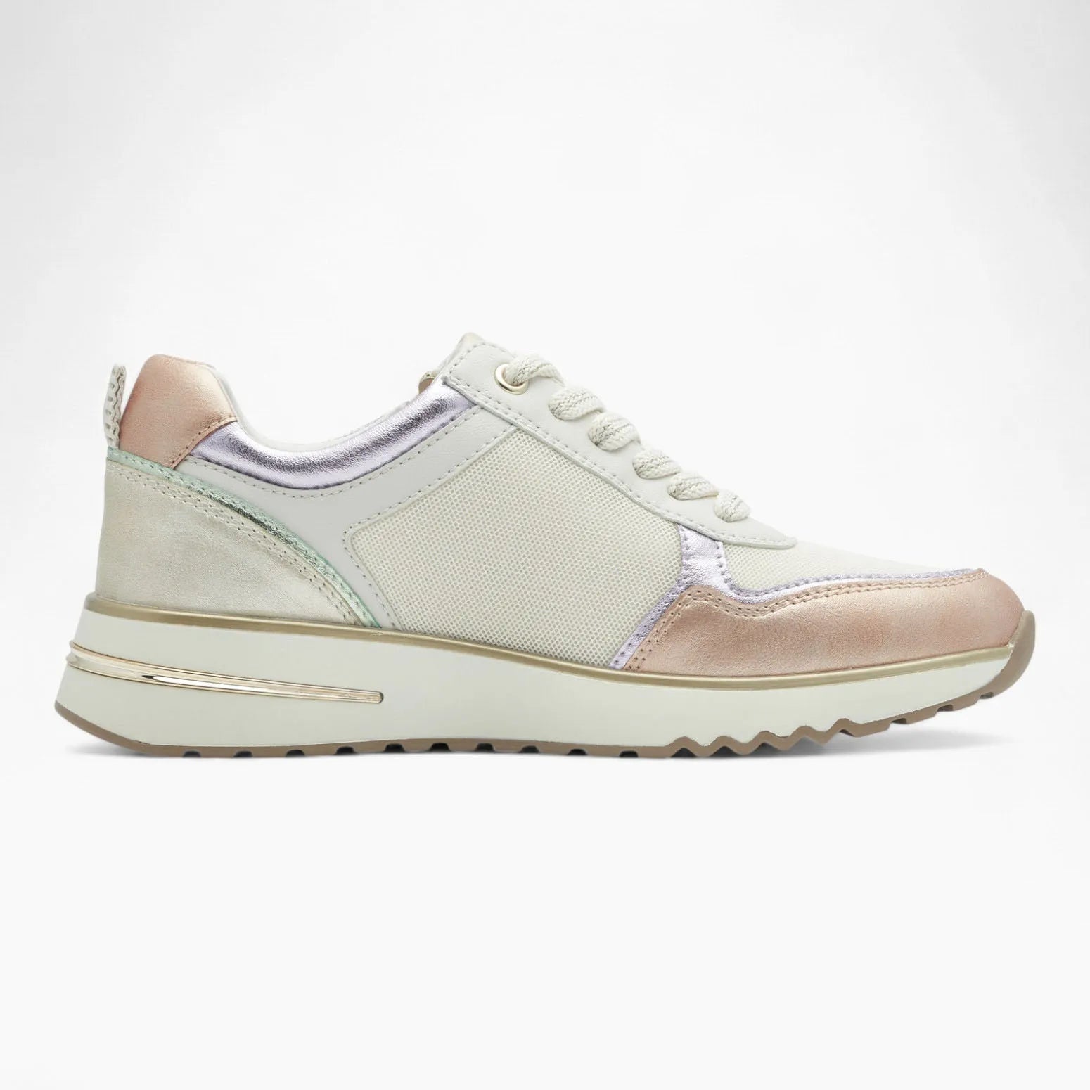 Marco Tozzi Stylish Runner – White with Gold & Pastel Accents - Leavys Shoes