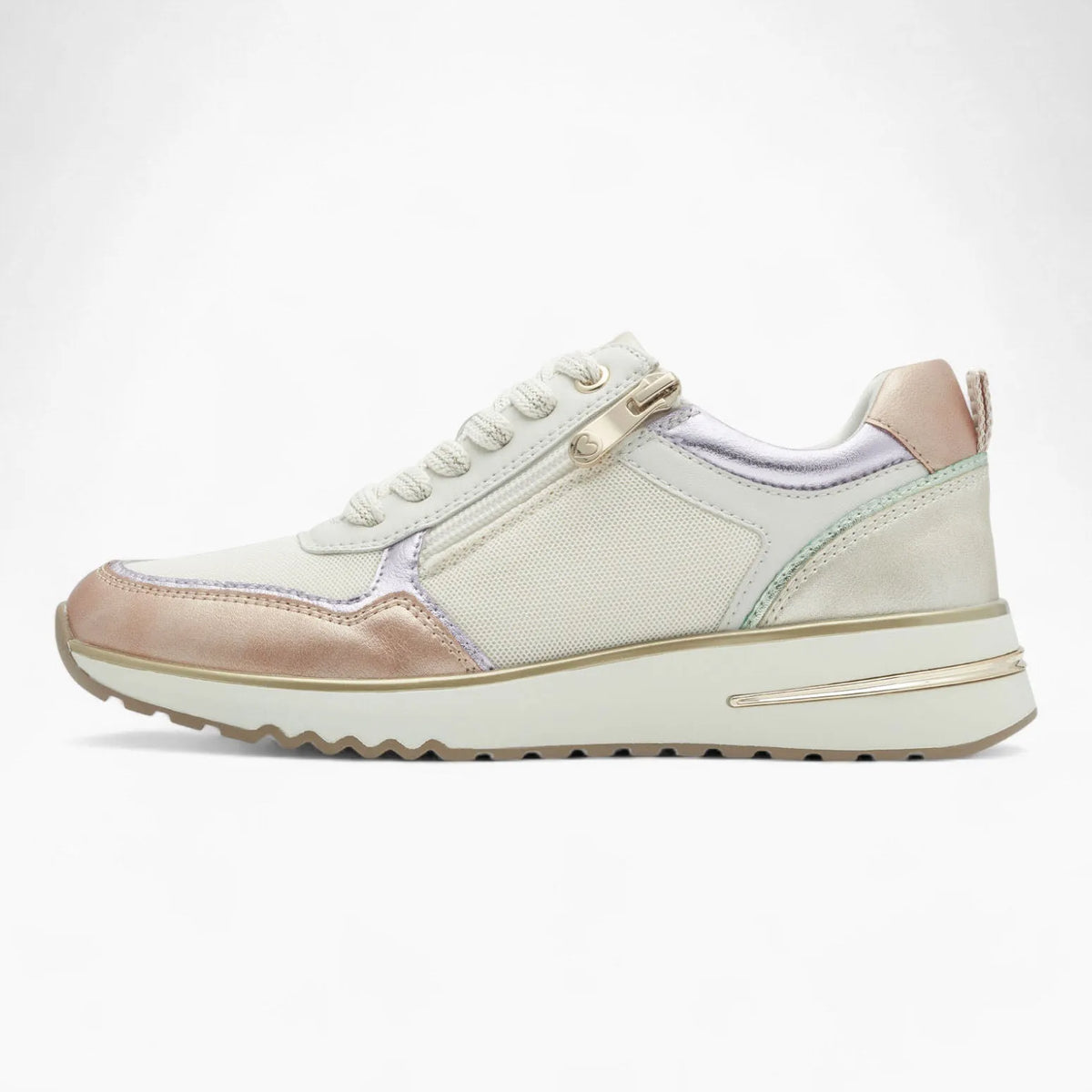Marco Tozzi Stylish Runner – White with Gold &amp; Pastel Accents - Leavys Shoes