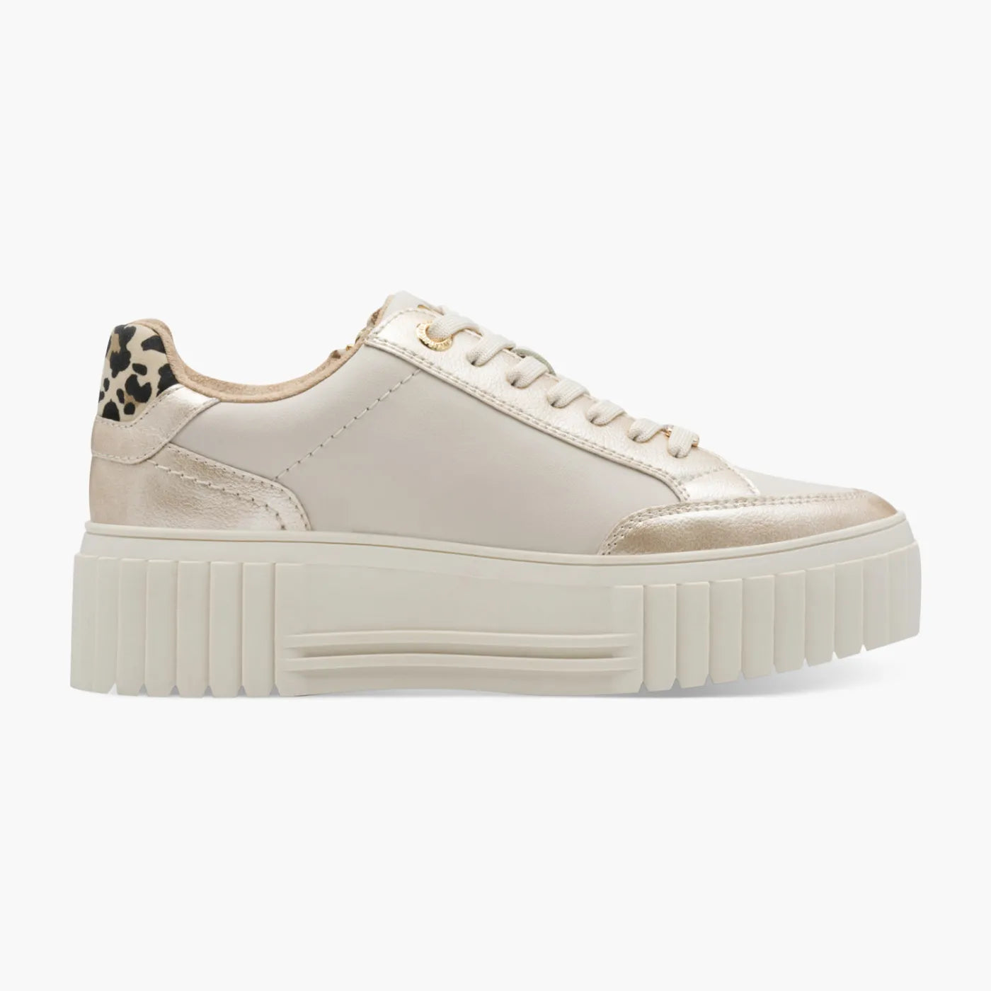 Marco Tozzi Cream Lace-Up Platform Trainer with Gold Zip - Leavys Shoes