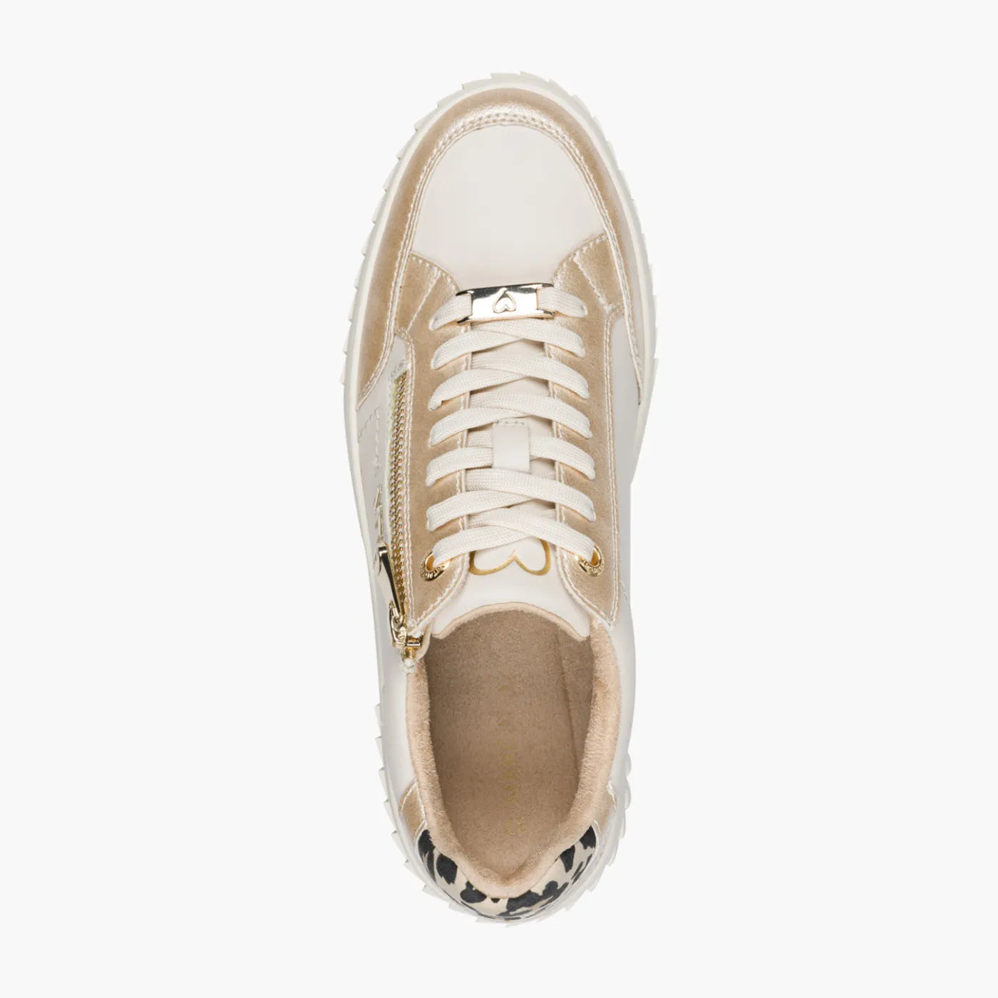 Marco Tozzi Cream Lace-Up Platform Trainer with Gold Zip - Leavys Shoes