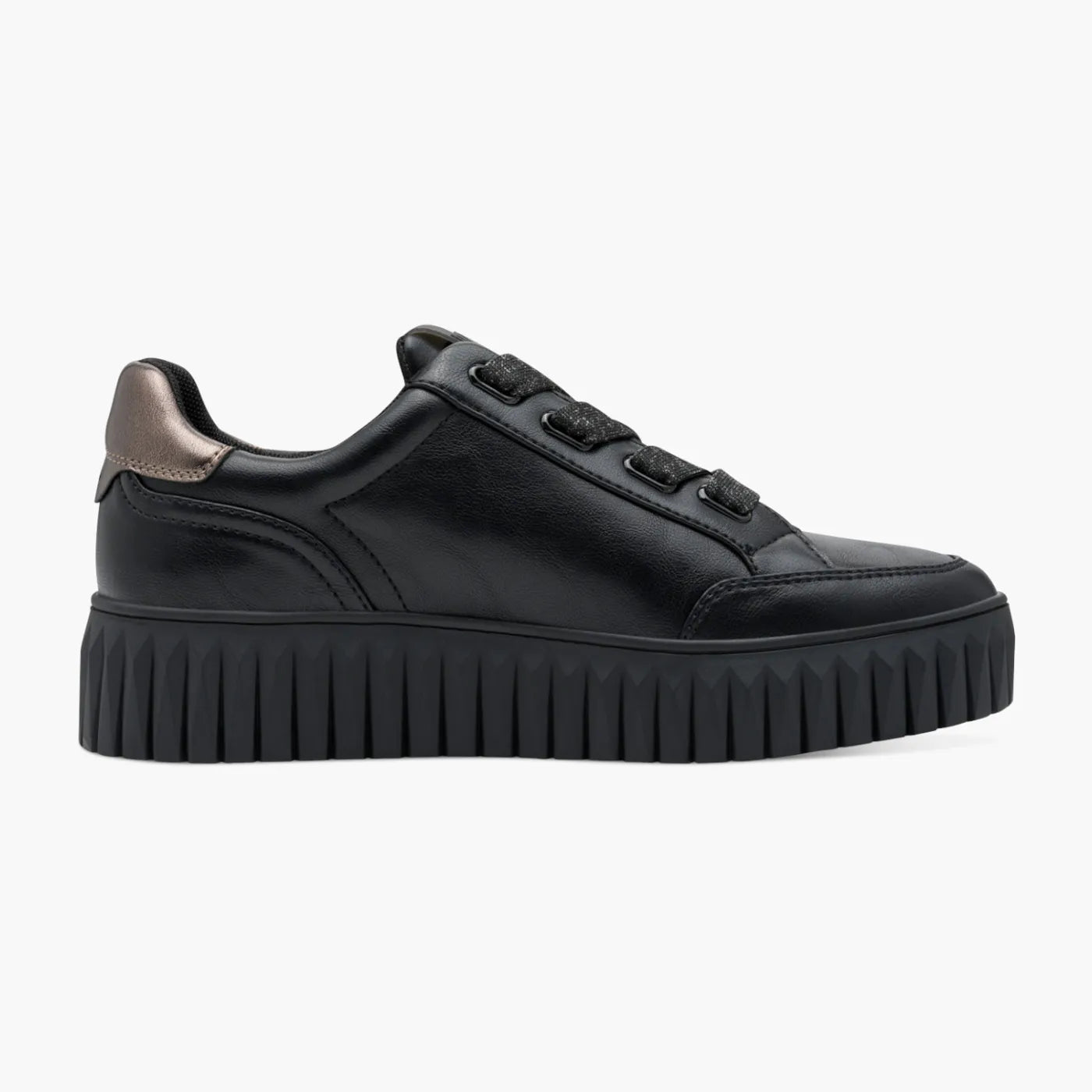 Marco Tozzi Black Platform Lace-Up with Bronze Detail - Leavys Shoes