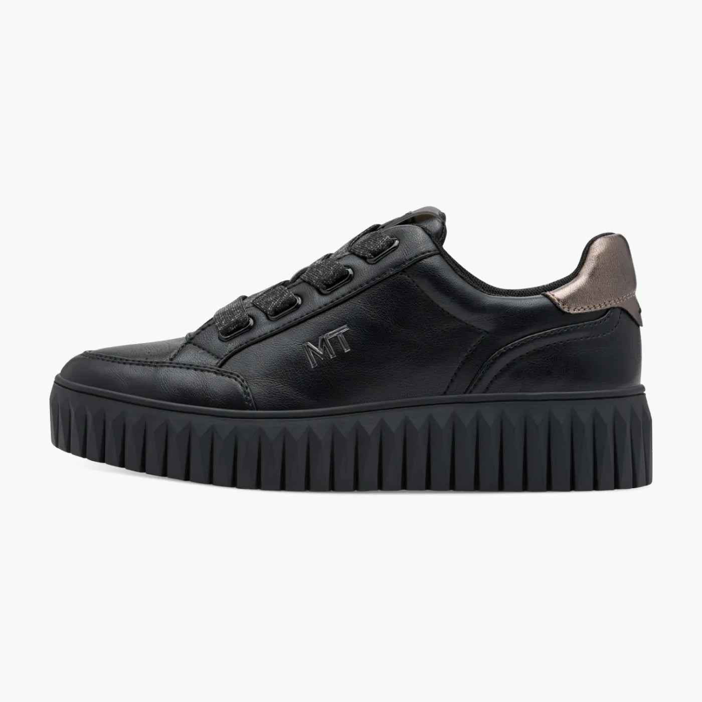 Marco Tozzi Black Platform Lace-Up with Bronze Detail - Leavys Shoes
