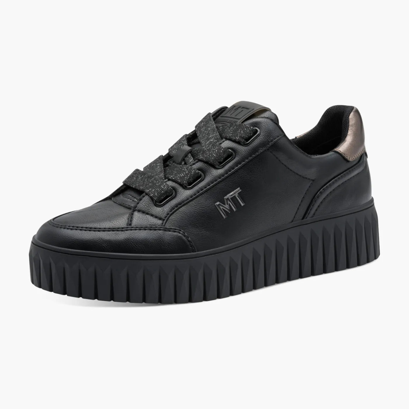 Marco Tozzi Black Platform Lace-Up with Bronze Detail - Leavys Shoes