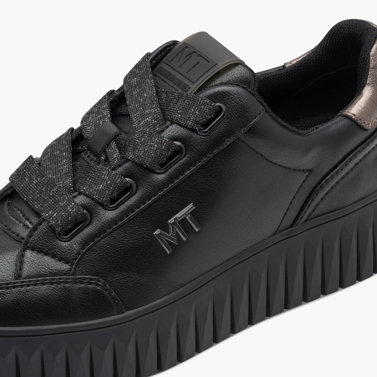 Marco Tozzi Black Platform Lace-Up with Bronze Detail - Leavys Shoes