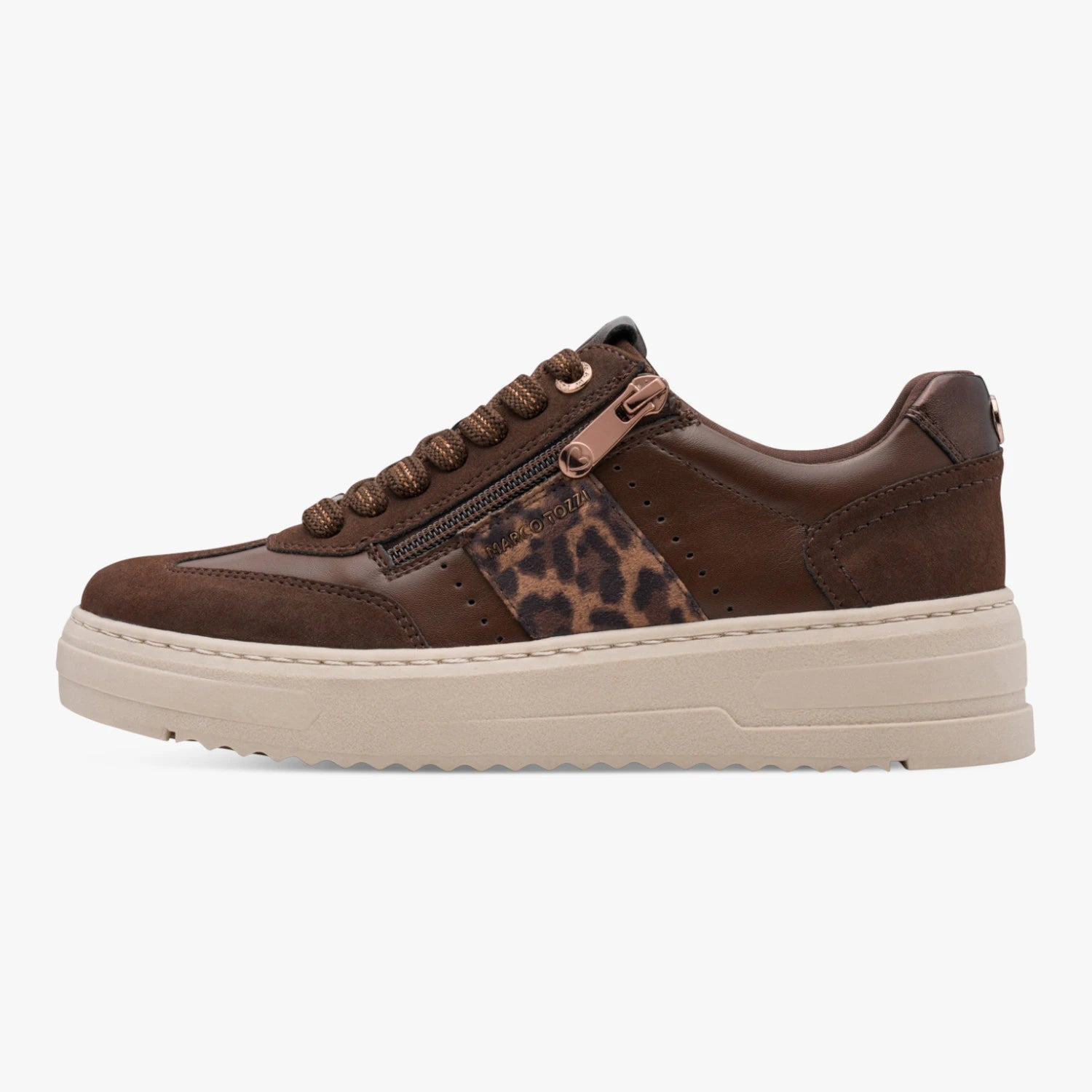 Marco Tozzi Chocolate Leopard Platform Trainers