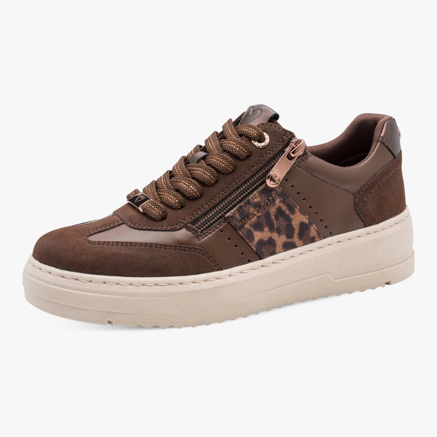 Marco Tozzi Chocolate Leopard Platform Trainers