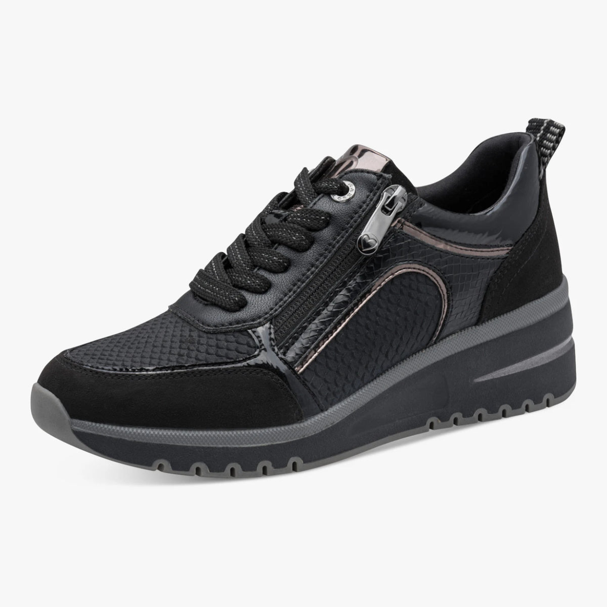 Marco Tozzi Black Zip Wedge Trainers
