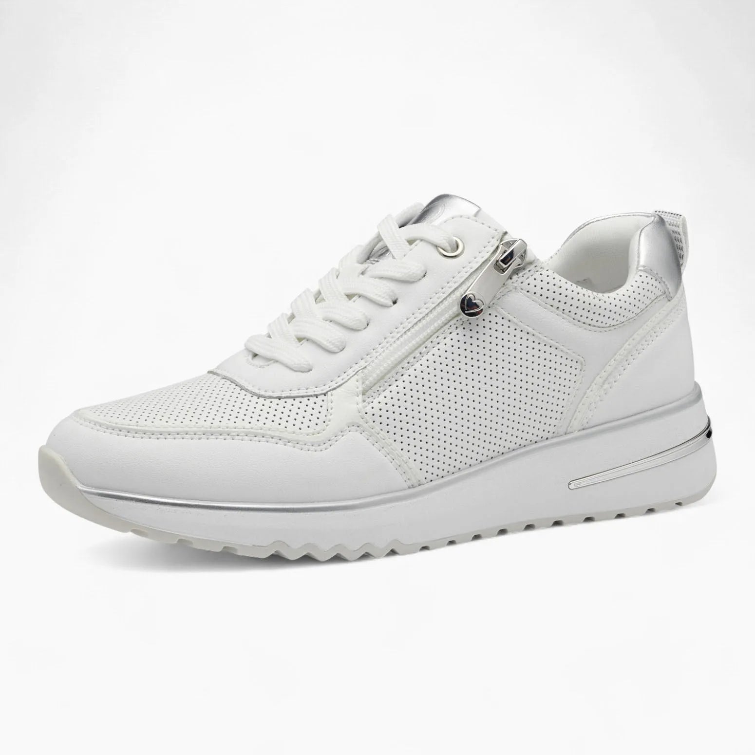 Marco Tozzi All-White Runner – Silver Accents & Stylish Details - Leavys Shoes