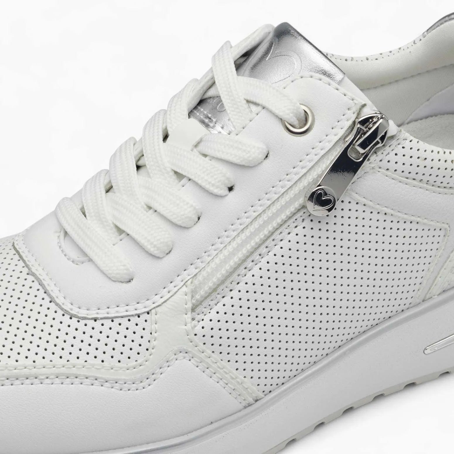 Marco Tozzi All-White Runner – Silver Accents & Stylish Details - Leavys Shoes