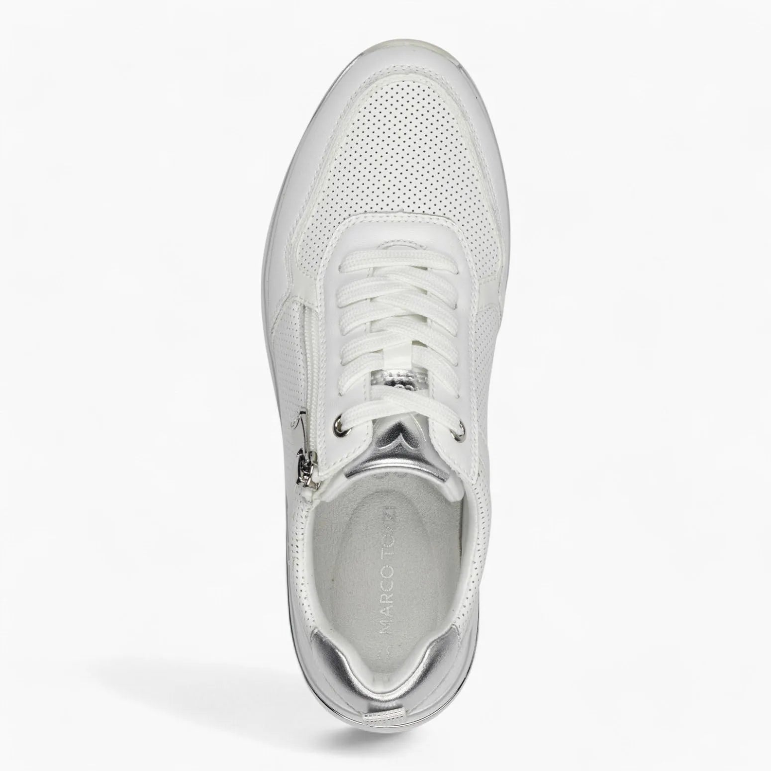 Marco Tozzi All-White Runner – Silver Accents & Stylish Details - Leavys Shoes