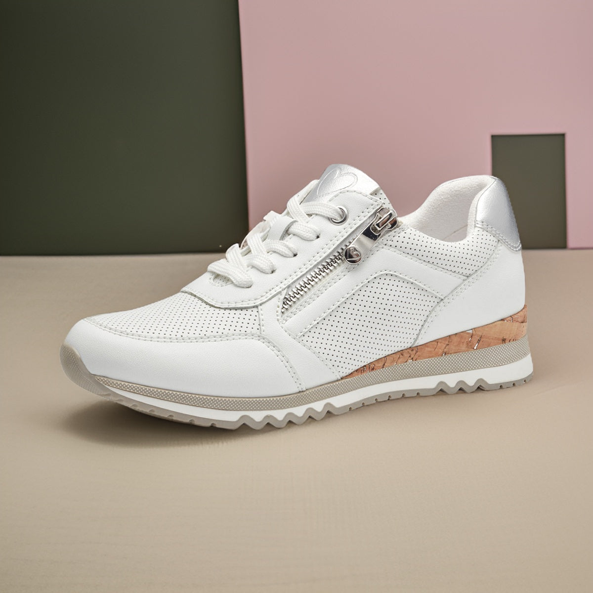 Marco Tozzi White Runner with Wedge Sole and Silver Detail