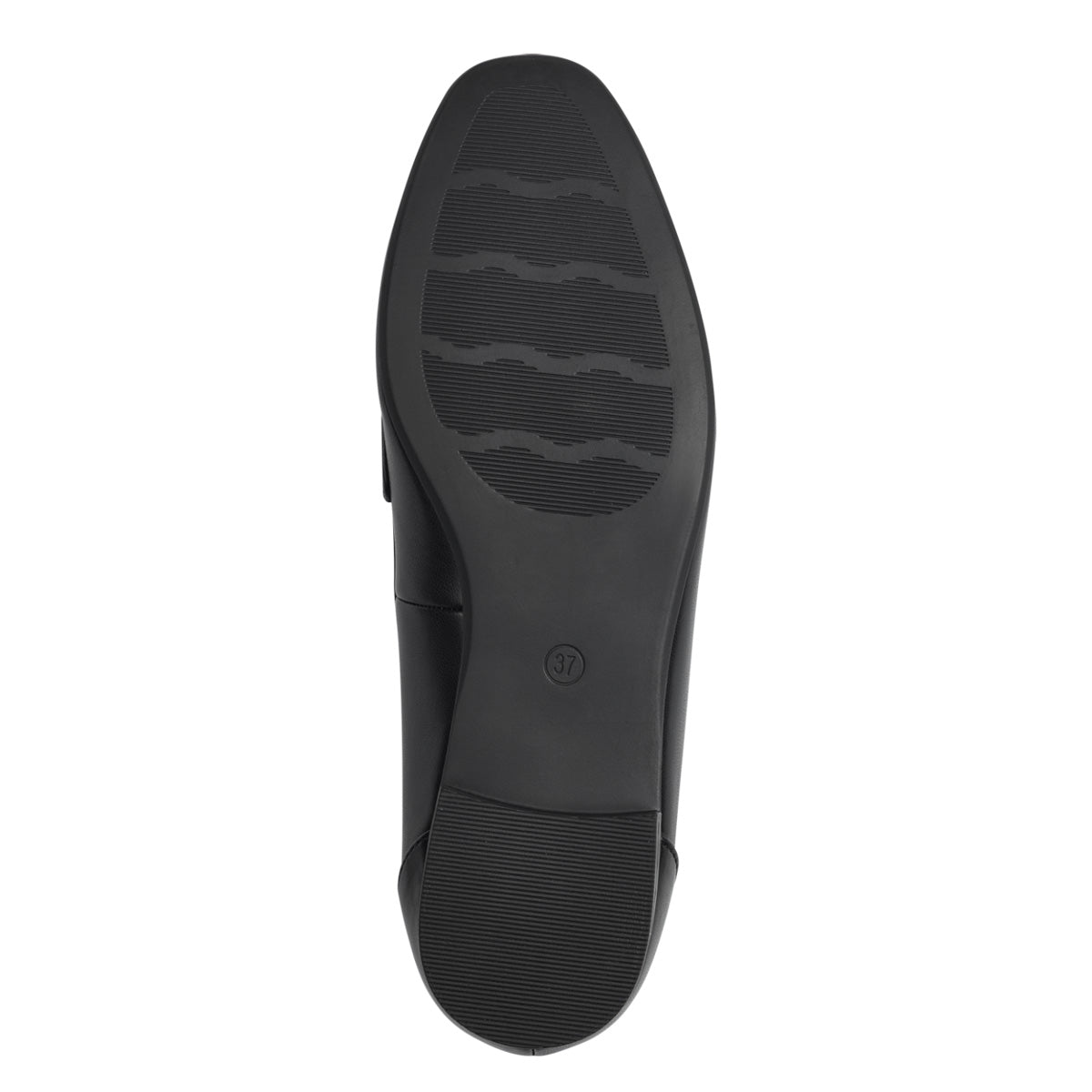 Bottom view of the all-black sole.