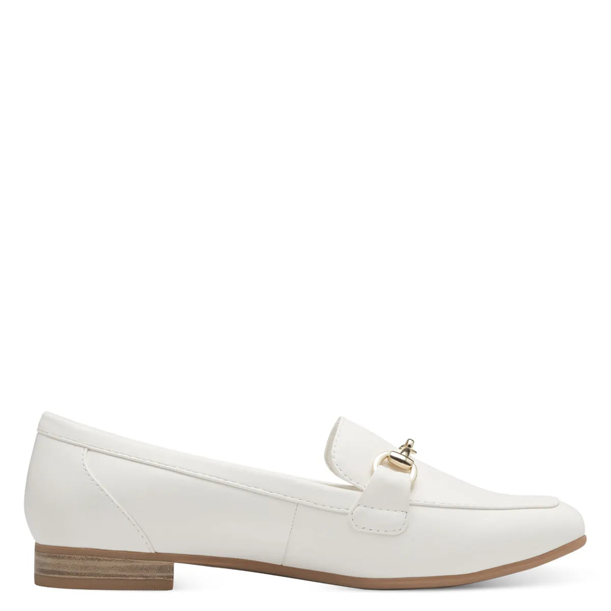 Marco Tozzi White Matte Loafer: Sleek Design with Gold Accent - Leavys Shoes